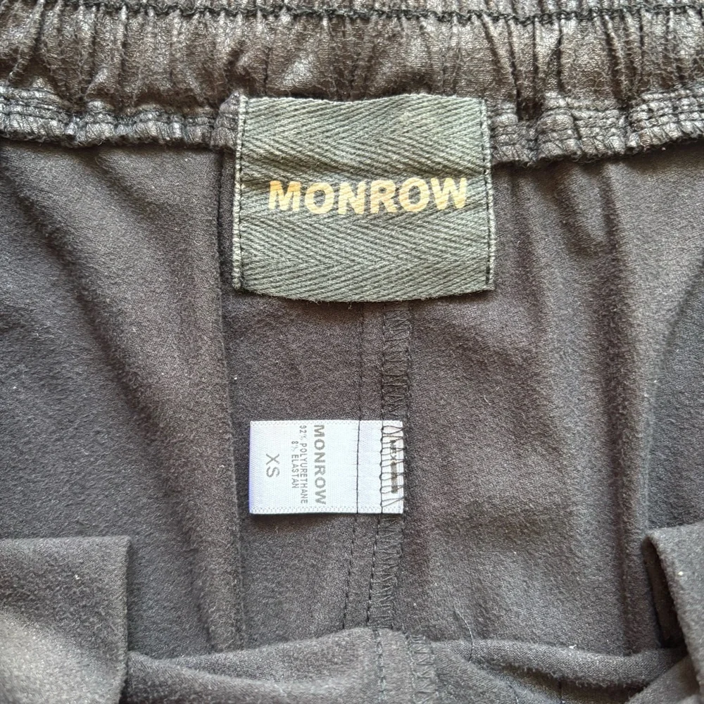 Monrow Black Brown Leather Look Joggers XS/S | Coated Faux Leather Pants